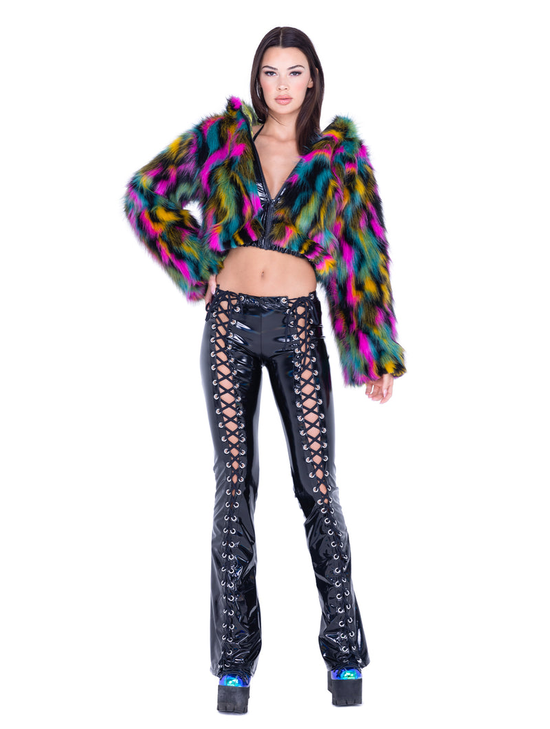 Melted Rainbow Cropped Coat - Black