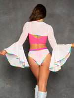 J. Valentine Flowing Fairy Bell Sleeve Shrug - White/Rainbow
