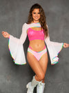 J. Valentine Flowing Fairy Bell Sleeve Shrug - White/Rainbow